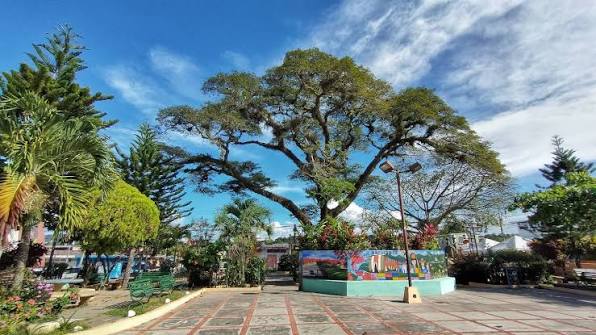 Parque y arquitectura de adobe en San Bartolomé Perulapía